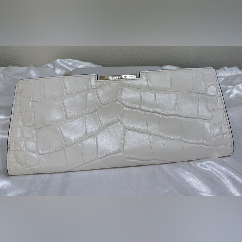 Milly Croc-Embossed White Clutch with Gold Accents & Removable Chain Strap “NEW”